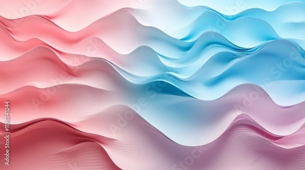 Fototapeta Abstract light blue pink subtle background, wave patterns texture poster banner, copy space provided, Generative AI