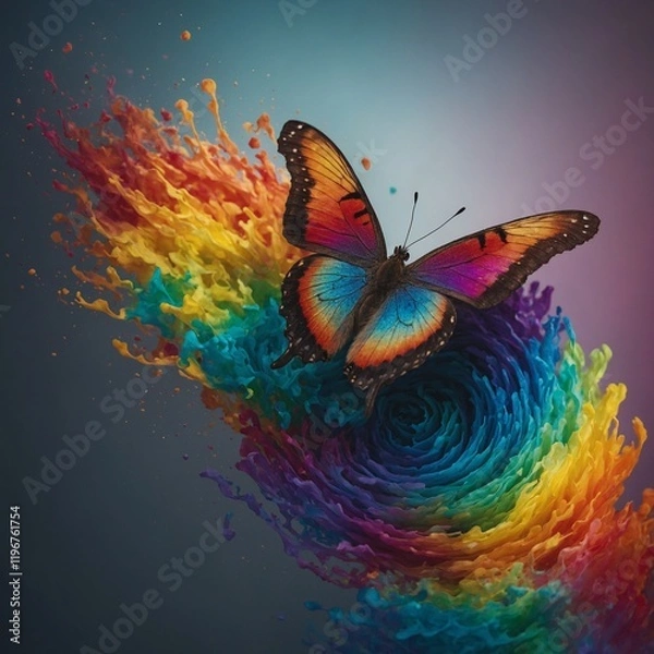 Fototapeta A butterfly with swirling rainbow gradients creating a 3D illusion.
