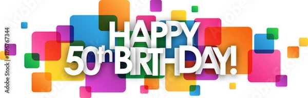 Fototapeta HAPPY 50th BIRTHDAY on colorful squares with transparent background