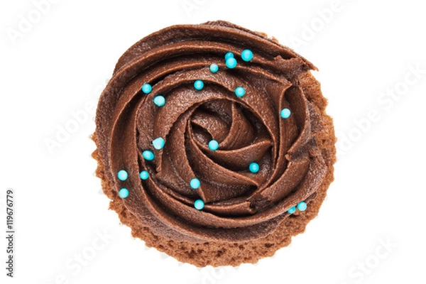 Obraz Chocolate cup cake isolated on white background.