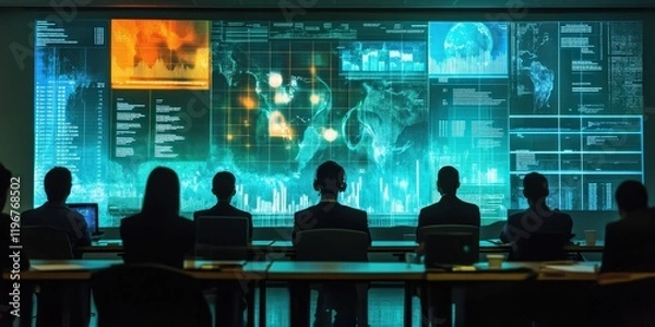 Fototapeta A classroom setting teaching global economic trends with interactive visuals