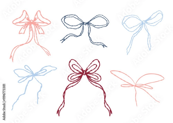 Fototapeta Bow Clipart Vector Set, Decorative Ribbons in Pastel Colors for Crafts and Designs