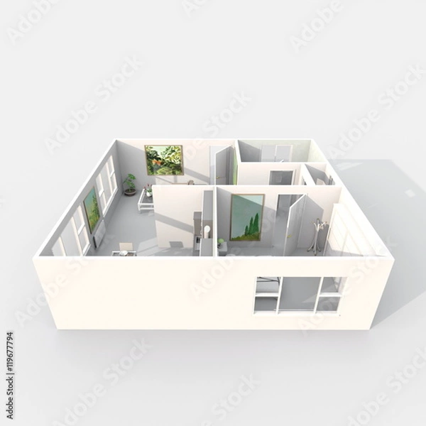 Fototapeta 3d interior rendering perspective view of furnished home apartment