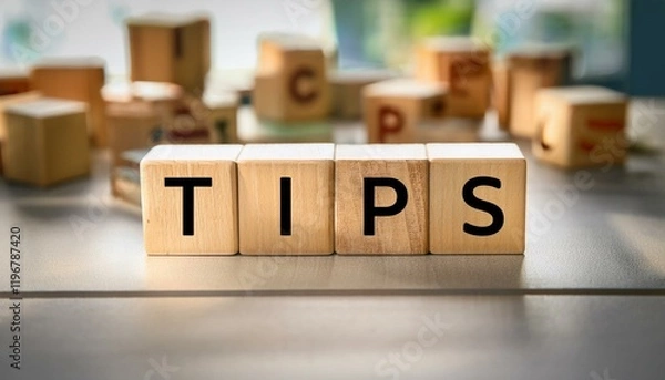 Obraz コツや秘訣を意味する英単語のTIPSの文字が書かれたキューブブロック。 aiで生成