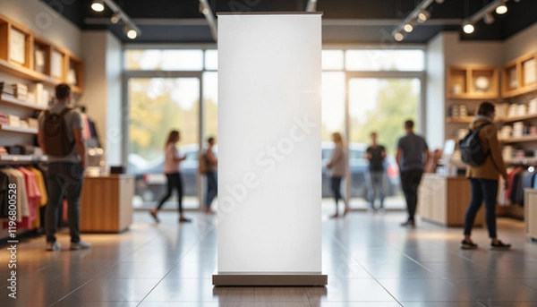 Fototapeta Prominent pop-up banner in retail store, attracting customer attention