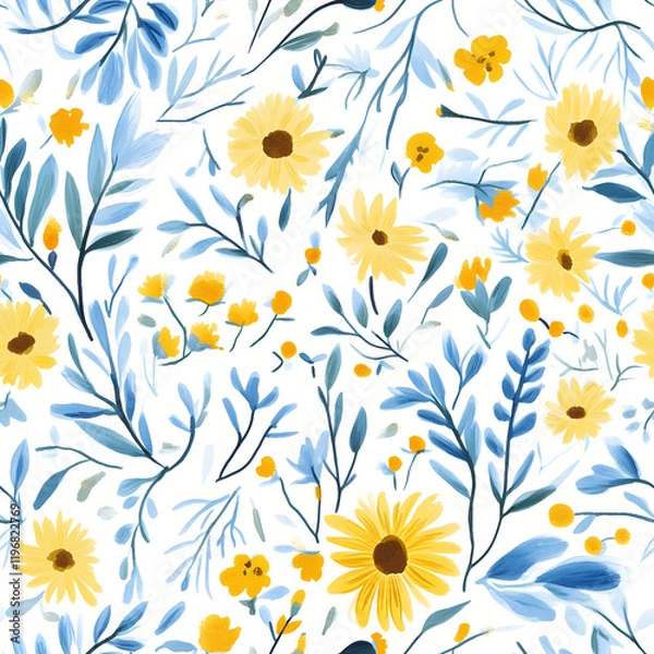 Fototapeta Creative Seamless Pattern 2D Doodle Floral Illustrations for wallpaper, card, tile.