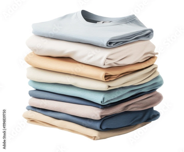 Fototapeta A Stack of Beautifully Folded T-Shirts Ready for the Closet , isolated on white background PNG