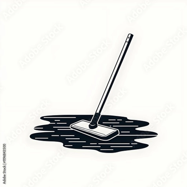 Obraz Flat padded mop on liquid spill isolated on white background.