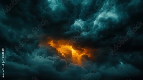 Fototapeta Stormy skies with sunlight breaking through clouds nature scene dramatic atmosphere outdoor view