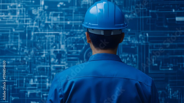 Fototapeta Engineer analyzing complex data patterns in technology lab modern environment focused view