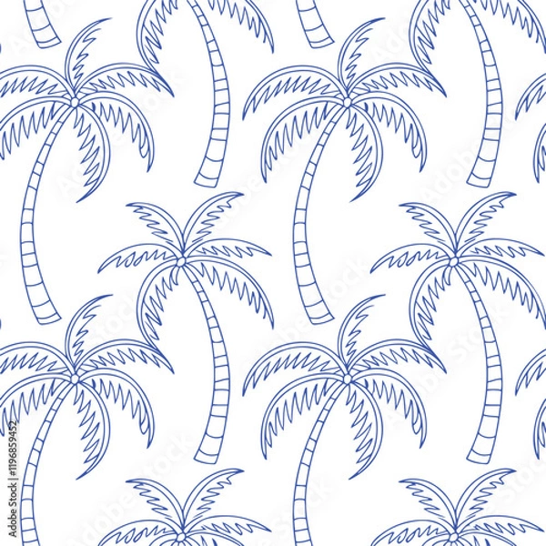 Fototapeta Blue tropical palm tree in arch seamless pattern.