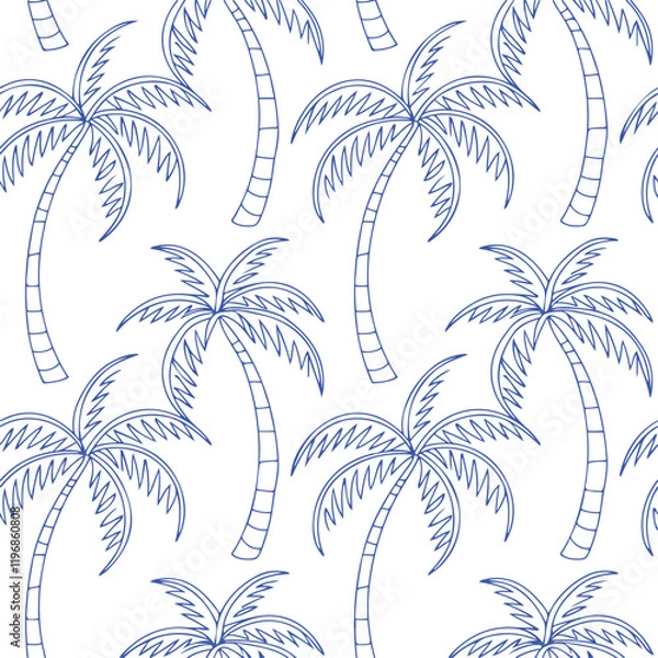 Fototapeta Blue tropical palm tree in arch seamless pattern.