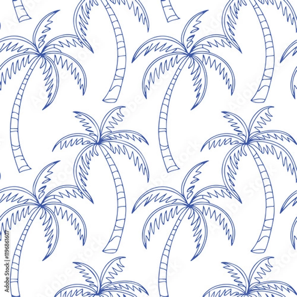 Fototapeta Blue tropical palm tree in arch seamless pattern.