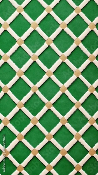 Fototapeta A sophisticated Art Deco wallpaper design with interlocking diamond shapes in metallic gold on a deep emerald green background for classic elegance 