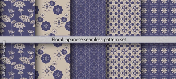 Fototapeta Floral japanese seamless pattern set