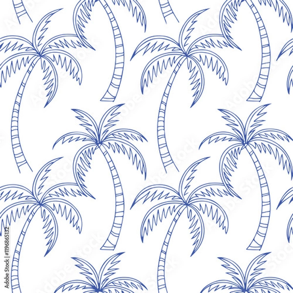 Fototapeta Blue tropical palm tree in arch seamless pattern.