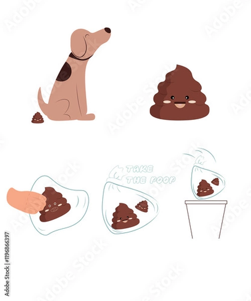 Fototapeta vector illustration clean up after the dog. Poop vector on a white background. Flat illustration throw away the poo after the dog