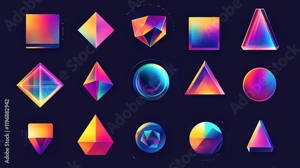 Fototapeta Vibrant Geometry: A Collection of Colorful Geometric Shapes with Gradient Effects