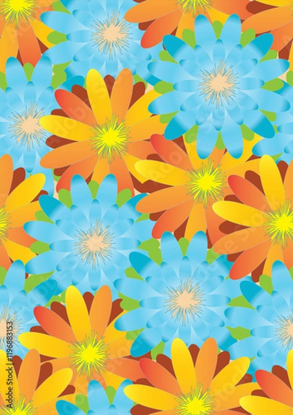 Obraz chrysanthemum, zinnia, peony, dahlia Flower pollen, orange color bright blue gradian color.Vector seamless pattern.
