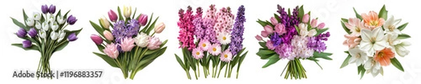 Fototapeta PNG Spring flowers, isolated element set, transparent background