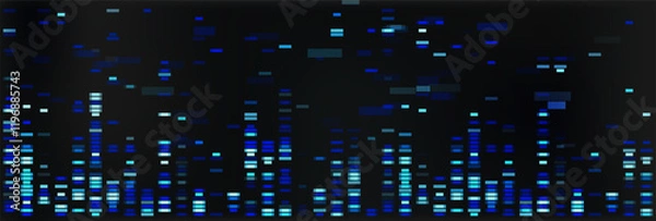 Obraz Dna sequence map. Genetic pattern background with medical genome research visualization. Abstract lab analytics with x and y architecture for infographic. Forensic laboratory illustration with glitch.