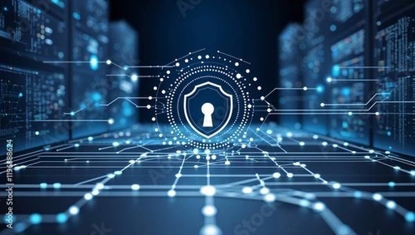 Obraz Abstract Concepts of Cybersecurity Technology with Digital Locks, Network Protection, and Virtual Threat Detection