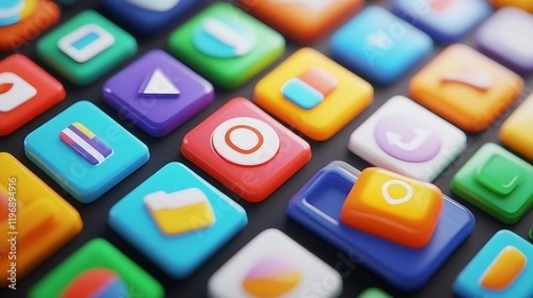 Fototapeta Glossy 3D Icons: A Set of Vibrant and Shiny Digital Symbols