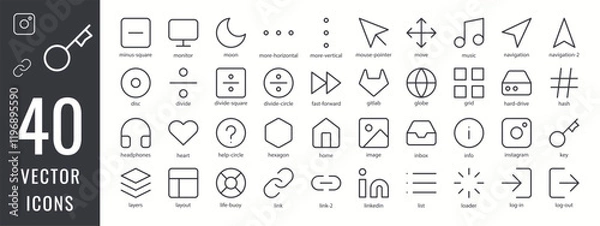 Fototapeta Digital network icon set. Line icons about social media, Contains, network, digital marketing, internet and more. Editable vector stroke icon for others design