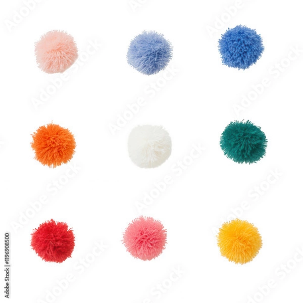 Fototapeta A vibrant collection of colorful pom-poms arranged in a grid pattern.