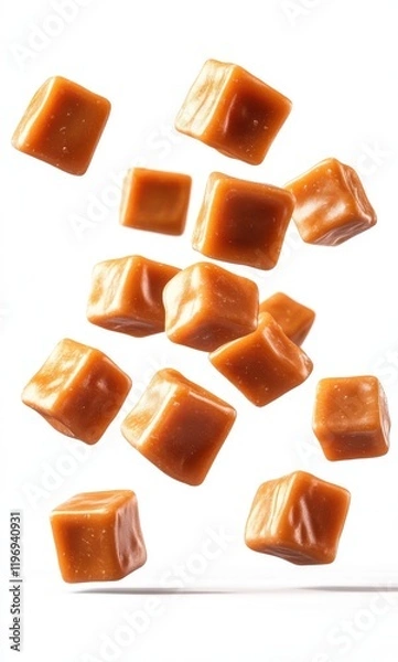 Obraz A Stunning Display of Floating Caramel Cubes Capturing the Essence of Sweetness and Texture in a Light-filled Background for Culinary and Food Photography Projects