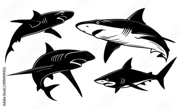 Obraz set of shark head silhouettes vector
