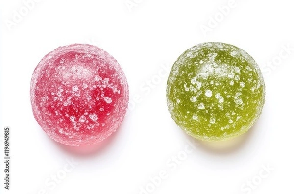 Fototapeta Colorful and Delicious Sugar-Coated Fruit Gummies on a White Background Representing Sweetness and Indulgence for Snacks and Desserts Lovers