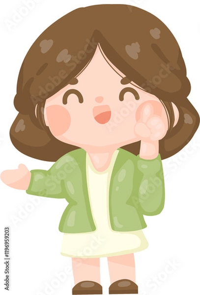 Obraz happy young woman teacher teaching at school . employee presenting project. short hair woman Online tutor character illustration. professor at university 