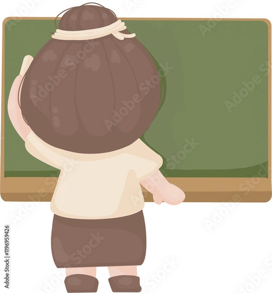 Obraz senior teacher teaching at school writing blackboard. employee presenting project. Online tutor character illustration. professor at university  
