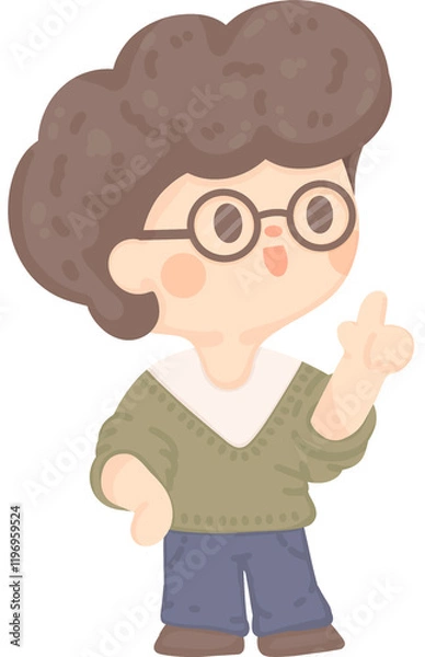 Obraz happy young man teacher teaching at school pointing something. employee presenting project. Online tutor character illustration. professor at university  