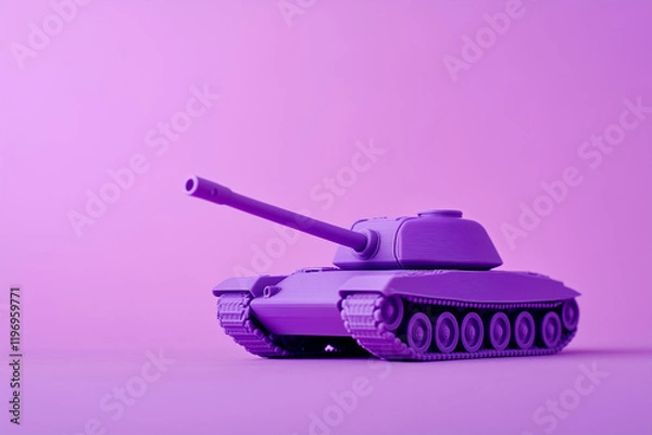 Fototapeta A minimalistic image of a purple toy tank placed on a monochromatic purple background