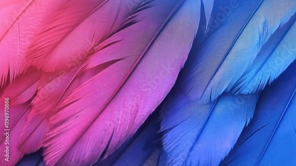 Fototapeta Pink and blue bird feathers background texture.