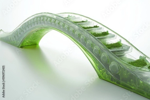 Fototapeta A transparent green bridge-like structure with compartments, possibly for growing plants or herbs.