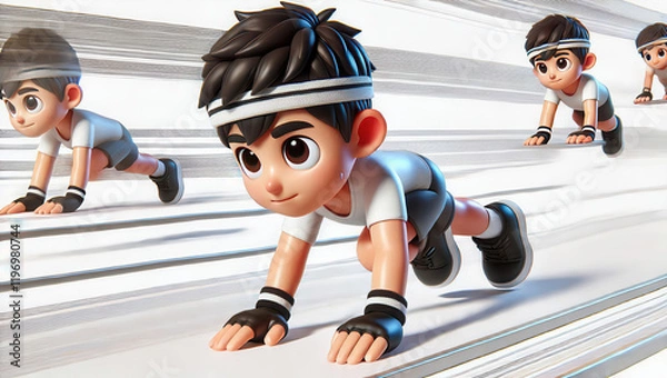 Fototapeta Dynamic sprinting animation of a young athlete cartoon style energetic environment action scene