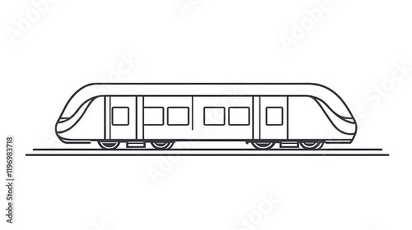 Fototapeta Minimalist line art of a modern train on a white background