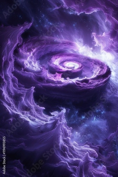 Fototapeta Whirling vortex of ethereal circles in shades of violet and indigo, swirling amidst a celestial backdrop of nebulae and distant stars.