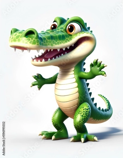 Obraz A cute and friendly cartoon crocodile with a joyful expression. The character's design is colorful and whimsical, highlighting its playful and charming nature.