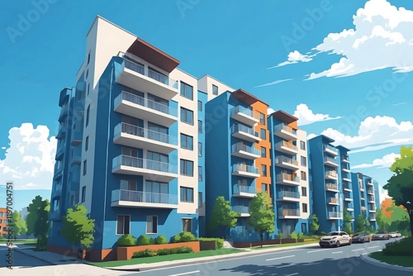 Obraz マンション、アパートの建築イラスト、ベクターイラスト