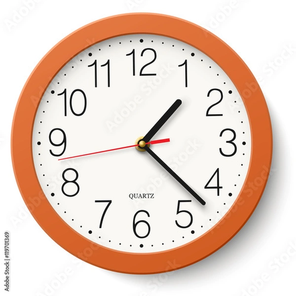 Obraz Classic round wall clock in orange body isolated on white