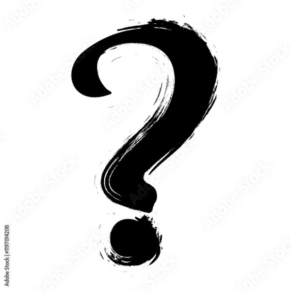 Obraz Question mark in grunge brush stroke style. Question and answer mark black icon. Vector illustration isolated on white background.
