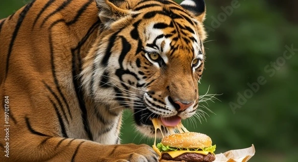 Obraz tiger eating burger