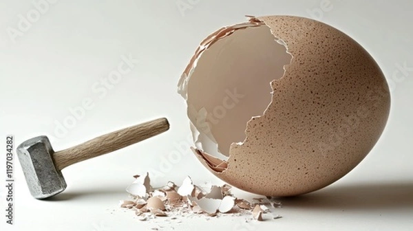 Obraz a smashed ostrich egg with a hammer