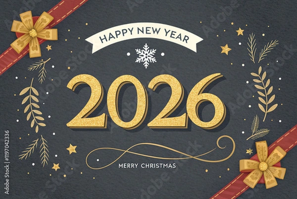 Obraz Celebrate the Happy New Year 2026 Text golden text on dark gray background merry christmas gold