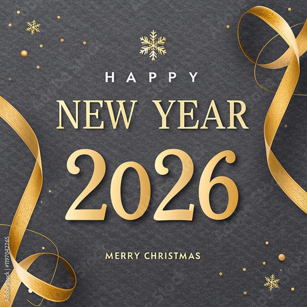 Obraz Celebrate the Happy New Year 2026 Text golden text on dark gray background merry christmas gold