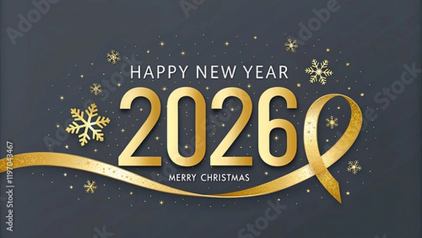 Obraz Celebrate the Happy New Year 2026 Text golden text on dark gray background merry christmas gold